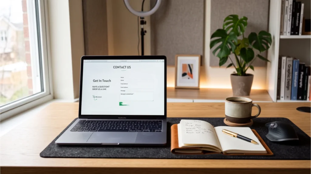 WarpDeal contact and creator support workspace desk with laptop and notepad