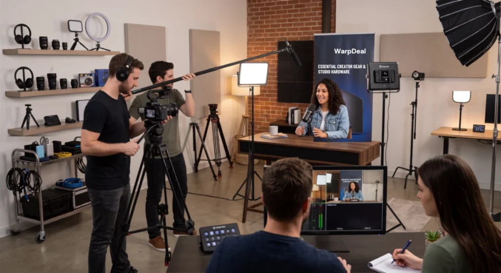 WarpDeal Studio with Professional Cameras and Video Production Creator Gear in Action