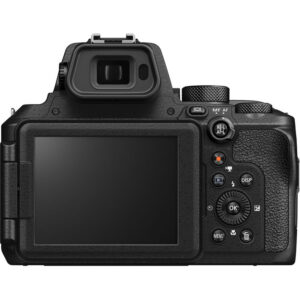 Nikon COOLPIX P950 rear view showing EVF viewfinder and control buttons