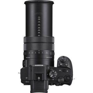 Sony RX10 V front-angle view with 25x zoom lens barrel extended