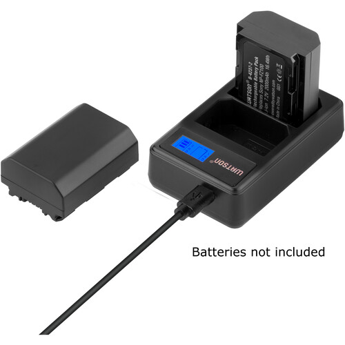 Watson dual USB battery charger with LCD display screen and Sony NP-FZ100 compatible lithium-ion battery pack